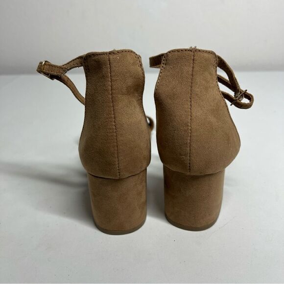 Candie’s Womens Tan Faux Suede  Sandals Size 9,5 M EUC Block Heel Ankle Strap - Picture 9 of 15